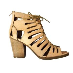 Boho Heels Neutral Nude Cage Booties 7.5 EUC! NWOT